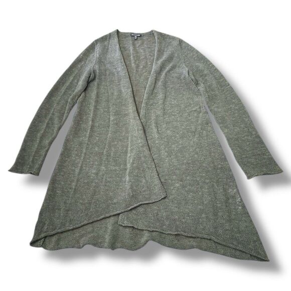Eileen Fisher Linen BlendSlub Knit Waterfall Cascade Open Cardigan Green Sz M - Picture 1 of 8